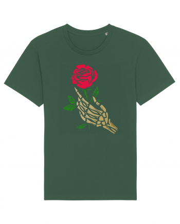 Skeleton Hand with Red Rose Bottle Green