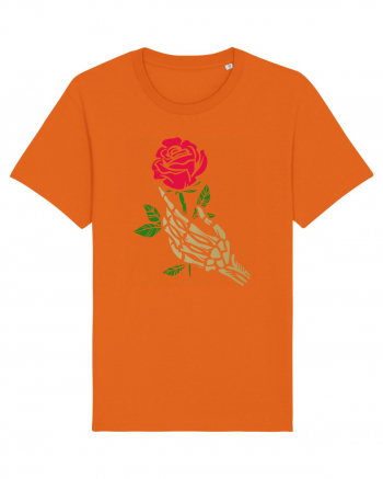 Skeleton Hand with Red Rose Bright Orange