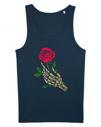 Skeleton Hand with Red Rose Navy