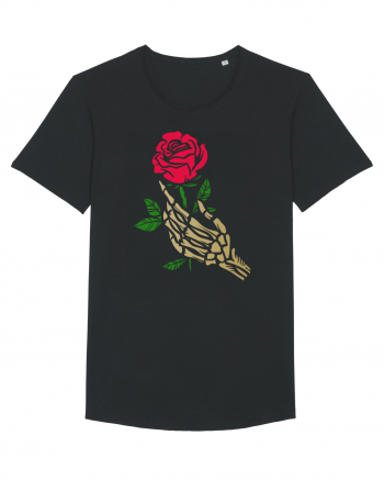 Skeleton Hand with Red Rose Black