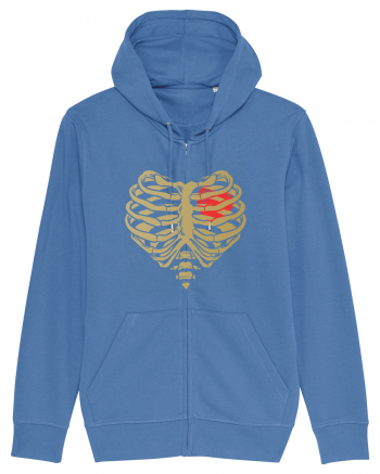 Skeleton Red Heart Golden Ribs Bright Blue