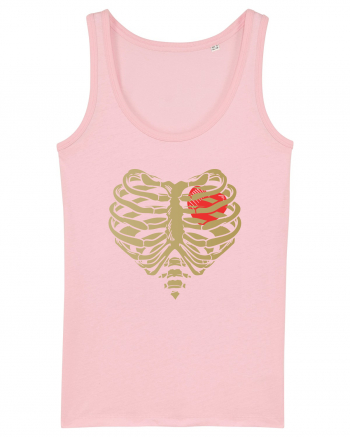 Skeleton Red Heart Golden Ribs Cotton Pink