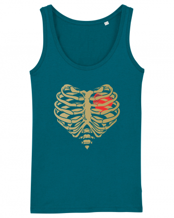 Skeleton Red Heart Golden Ribs Ocean Depth