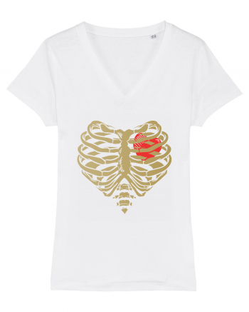 Skeleton Red Heart Golden Ribs White