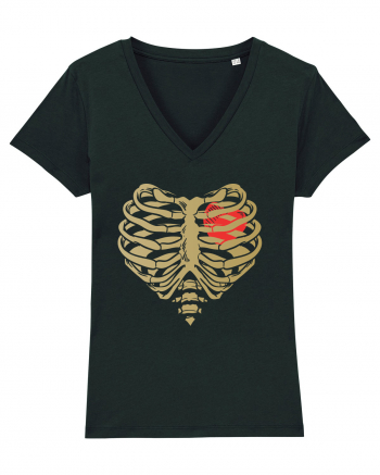 Skeleton Red Heart Golden Ribs Black