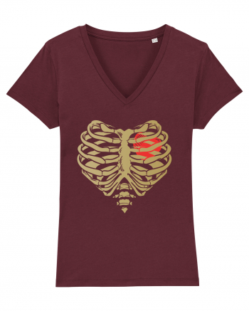 Skeleton Red Heart Golden Ribs Burgundy