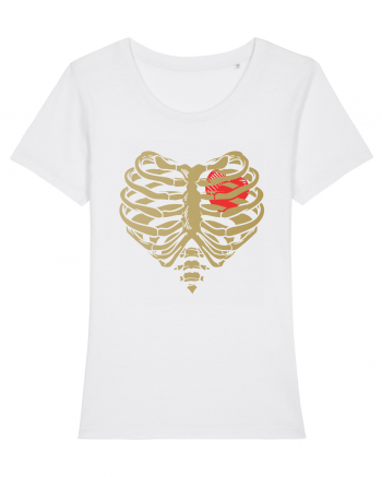 Skeleton Red Heart Golden Ribs White