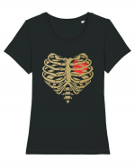 Skeleton Red Heart Golden Ribs Tricou mânecă scurtă guler larg fitted Damă Expresser