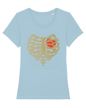 Skeleton Red Heart Golden Ribs Sky Blue