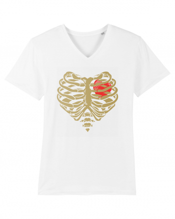 Skeleton Red Heart Golden Ribs White