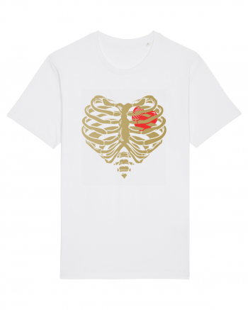 Skeleton Red Heart Golden Ribs White