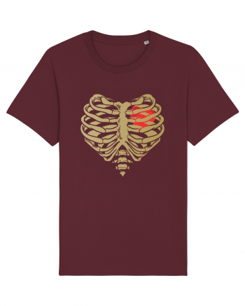 Skeleton Red Heart Golden Ribs Burgundy