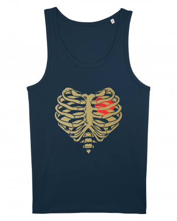 Skeleton Red Heart Golden Ribs Navy