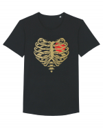 Skeleton Red Heart Golden Ribs Tricou mânecă scurtă guler larg Bărbat Skater