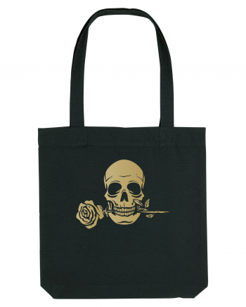 Skull with Golden Rose Black