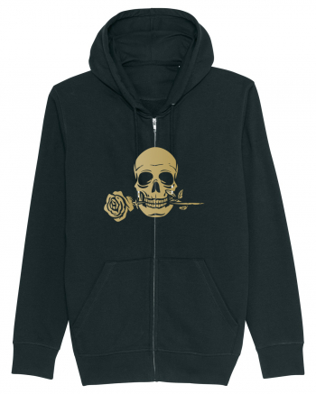 Skull with Golden Rose Black