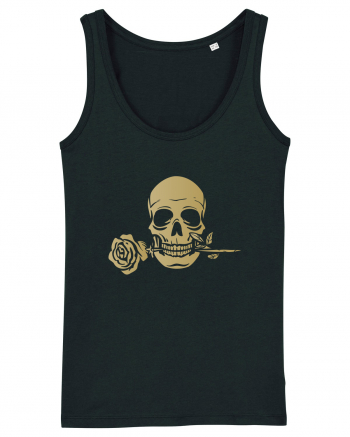 Skull with Golden Rose Black