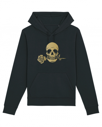 Skull with Golden Rose Black