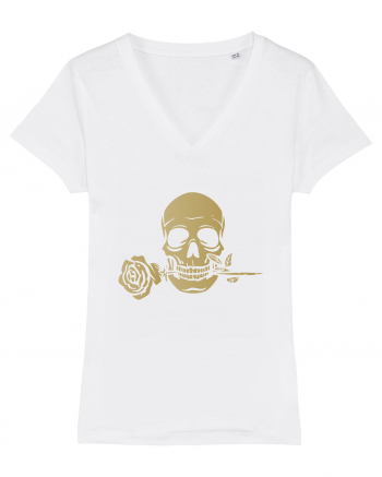 Skull with Golden Rose White