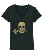 Skull with Golden Rose Tricou mânecă scurtă guler V Damă Evoker