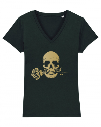 Skull with Golden Rose Black