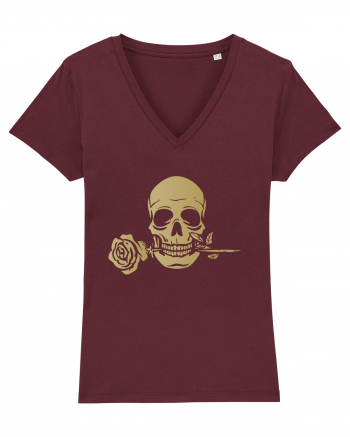 Skull with Golden Rose Burgundy