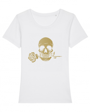 Skull with Golden Rose White