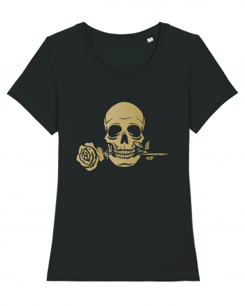 Skull with Golden Rose Black