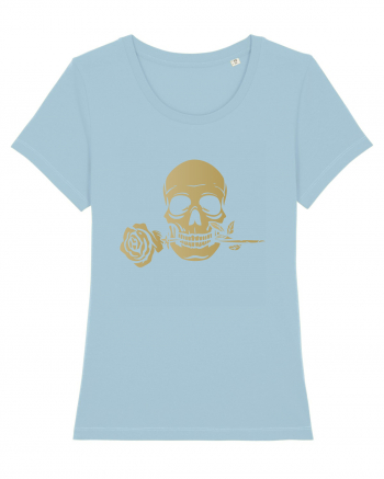 Skull with Golden Rose Sky Blue