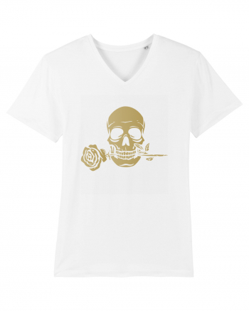 Skull with Golden Rose White