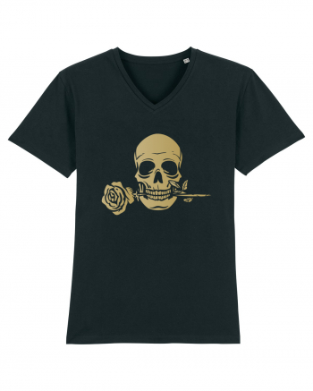 Skull with Golden Rose Black