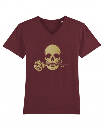 Skull with Golden Rose Burgundy