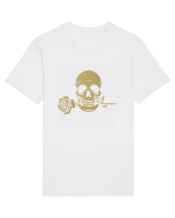 Skull with Golden Rose White