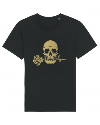 Skull with Golden Rose Black