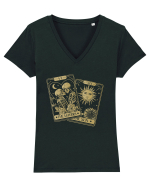 The Lovers Tarot Cards Gold Tricou mânecă scurtă guler V Damă Evoker