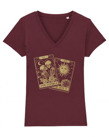 The Lovers Tarot Cards Gold Burgundy