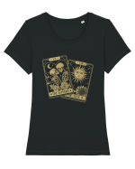 The Lovers Tarot Cards Gold Tricou mânecă scurtă guler larg fitted Damă Expresser