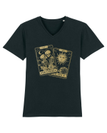 The Lovers Tarot Cards Gold Tricou mânecă scurtă guler V Bărbat Presenter