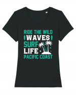 Ride The Wild Waves Surf Life Pacific Coast Tricou mânecă scurtă guler larg fitted Damă Expresser