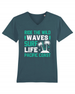 Ride The Wild Waves Surf Life Pacific Coast Tricou mânecă scurtă guler V Bărbat Presenter