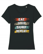 Eat Sleep Surf Repeat Tricou mânecă scurtă guler larg fitted Damă Expresser