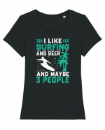 I Like Surfing And Beer And Maybe 3 People Tricou mânecă scurtă guler larg fitted Damă Expresser