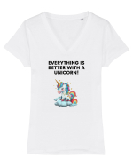 Unicorn dragut mesaj Everything is better with a unicorn!, design 1 Tricou mânecă scurtă guler V Damă Evoker