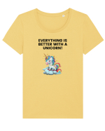 Unicorn dragut mesaj Everything is better with a unicorn!, design 1 Tricou mânecă scurtă guler larg fitted Damă Expresser