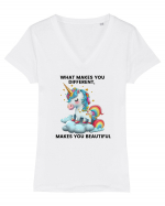 Unicorn mesaj What makes you different, makes you beautiful, design 1 Tricou mânecă scurtă guler V Damă Evoker