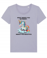 Unicorn mesaj What makes you different, makes you beautiful, design 1 Tricou mânecă scurtă guler larg fitted Damă Expresser