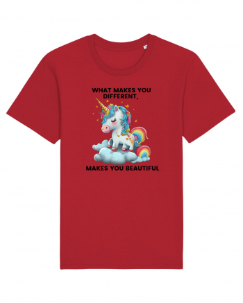 Unicorn mesaj What makes you different, makes you beautiful, design 1 Red