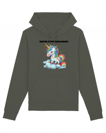 Unicorn dragut mesaj Never stop dreaming, design 1 Khaki