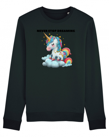 Unicorn dragut mesaj Never stop dreaming, design 1 Black