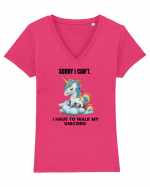 Unicorn Sorry I Can't, I Have to Walk My Unicorn, design 1 Tricou mânecă scurtă guler V Damă Evoker